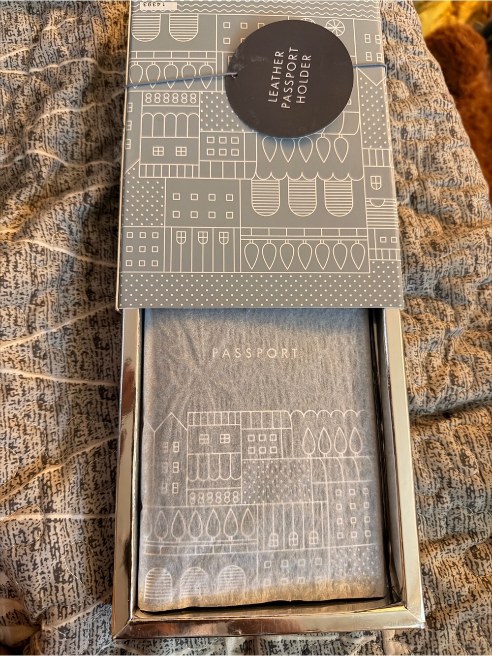 kikki.K Leather Passport Holder in Silver-Gray with Embossed City Design